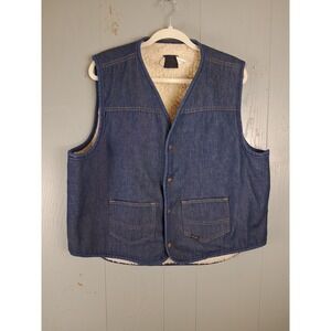 VINTAGE 70s Mens‎ Sears Roebucks Sherpa Lined Denim Vest Extra Large Jean Snaps